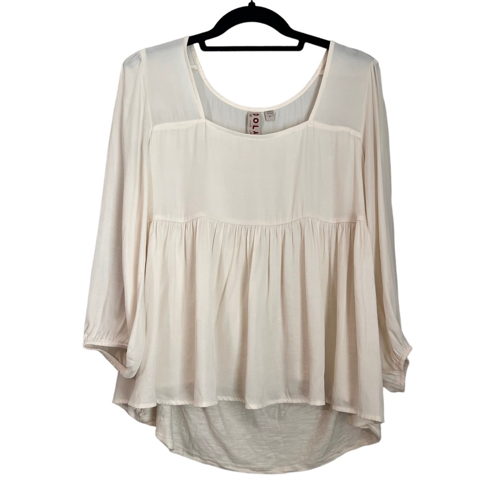 Anthropologie Dolan Cream Square Neck Babydoll Tiered Top Medium